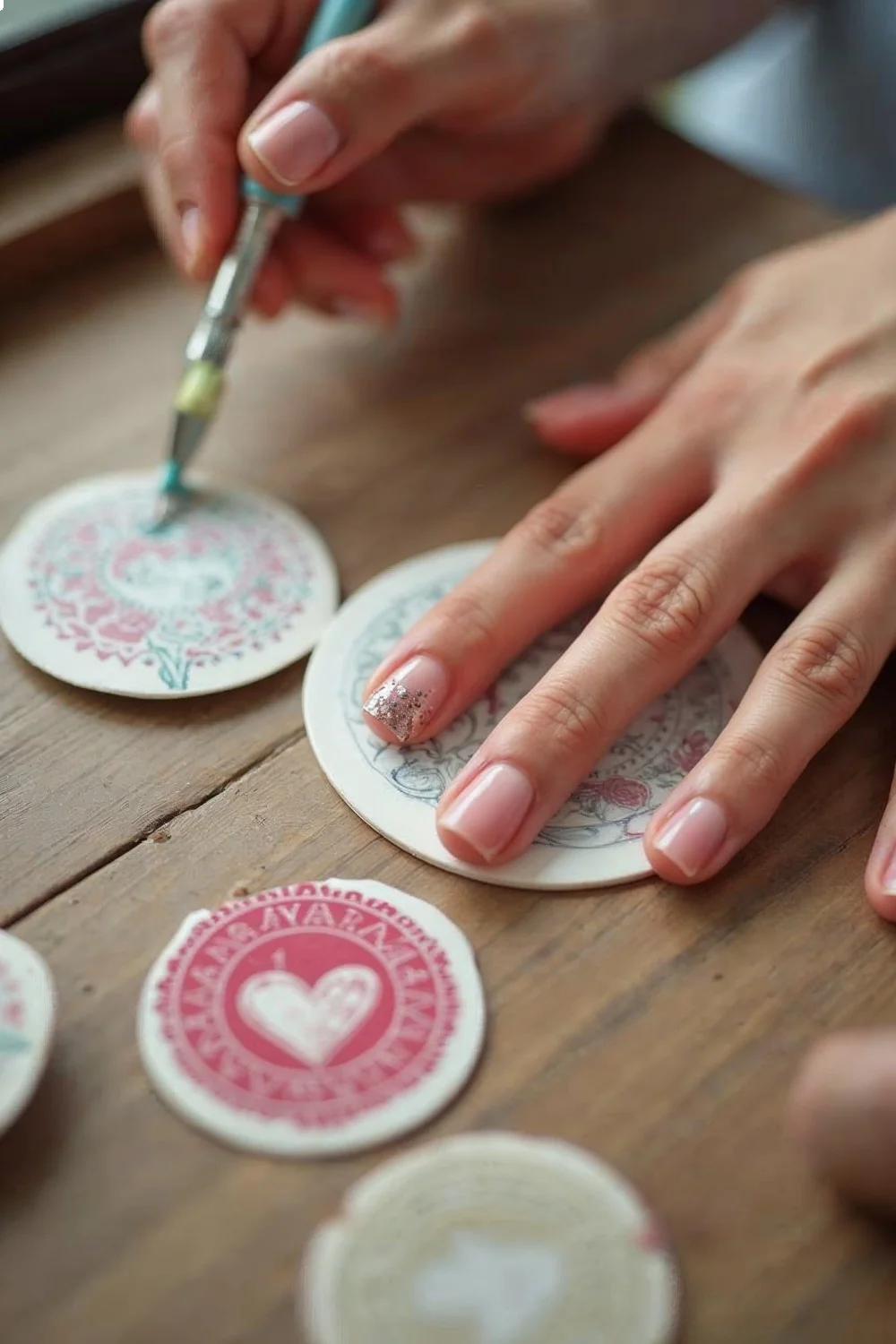 Step-by-step stamping process showing polish on plate, stamper pickup, and transfer to nail