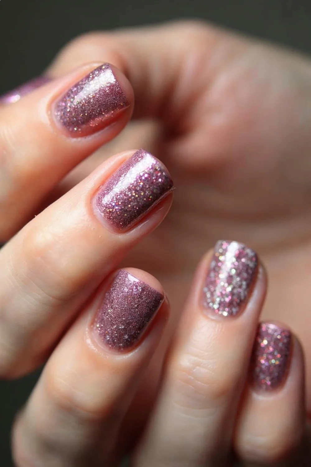 Close-up comparison showing chunky glitter application versus fine glitter gradient technique