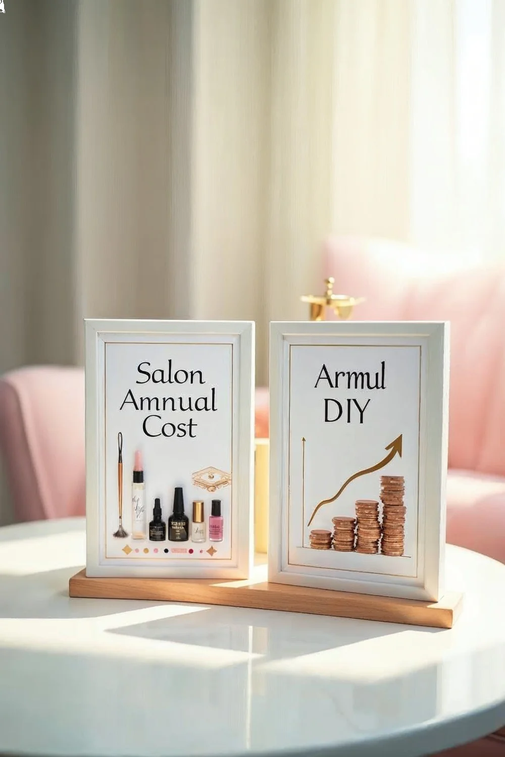 Side-by-side cost comparison chart with salon annual cost on the left and DIY annual cost on the right, illustrating savings