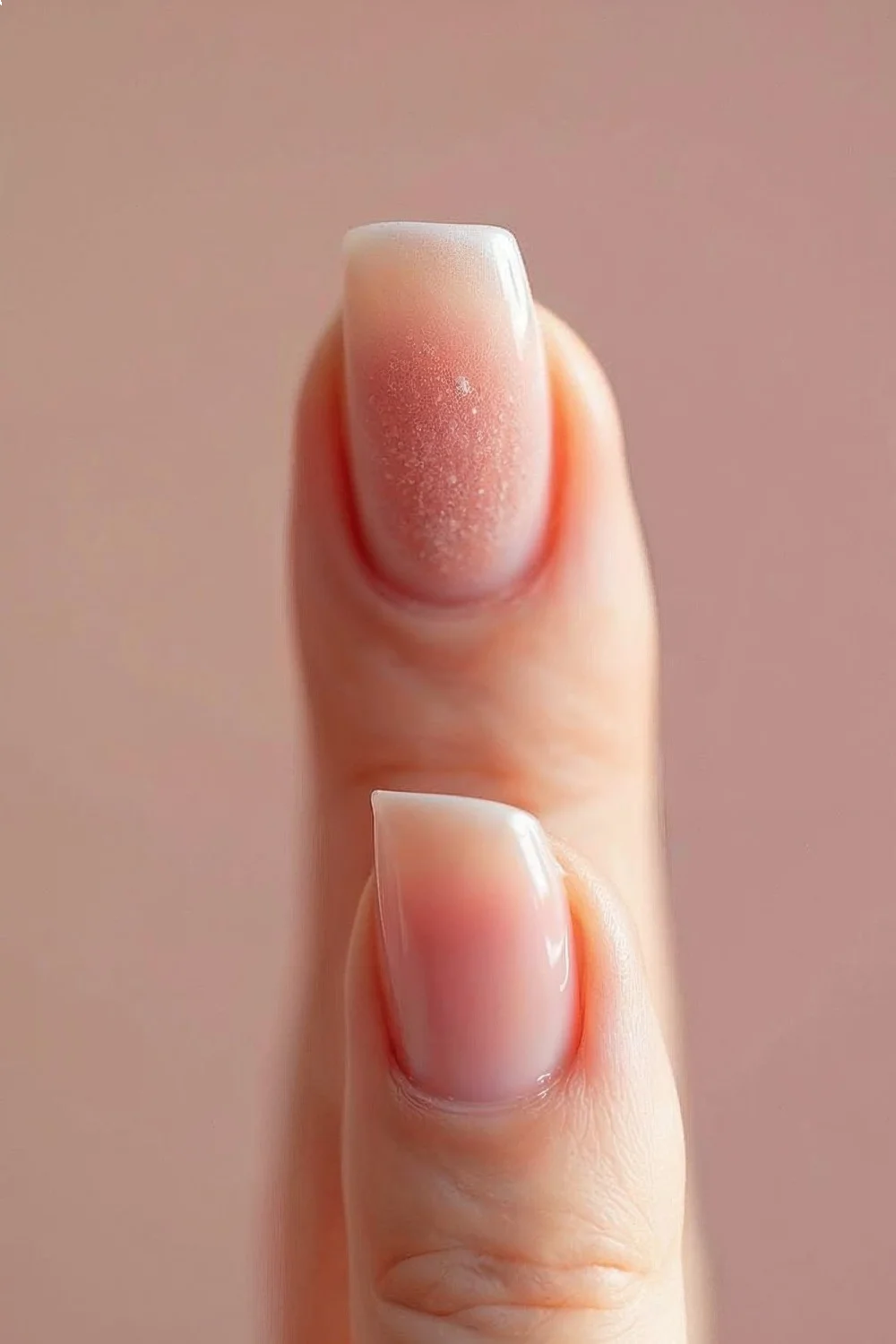 natural nail with a soft gradient from nude to pale pink, ready for DIY gradient nails technique