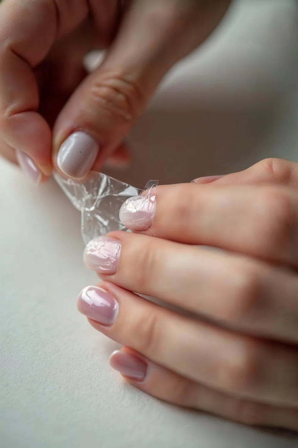 hands applying peel-off latex around nails for diy gradient nails technique