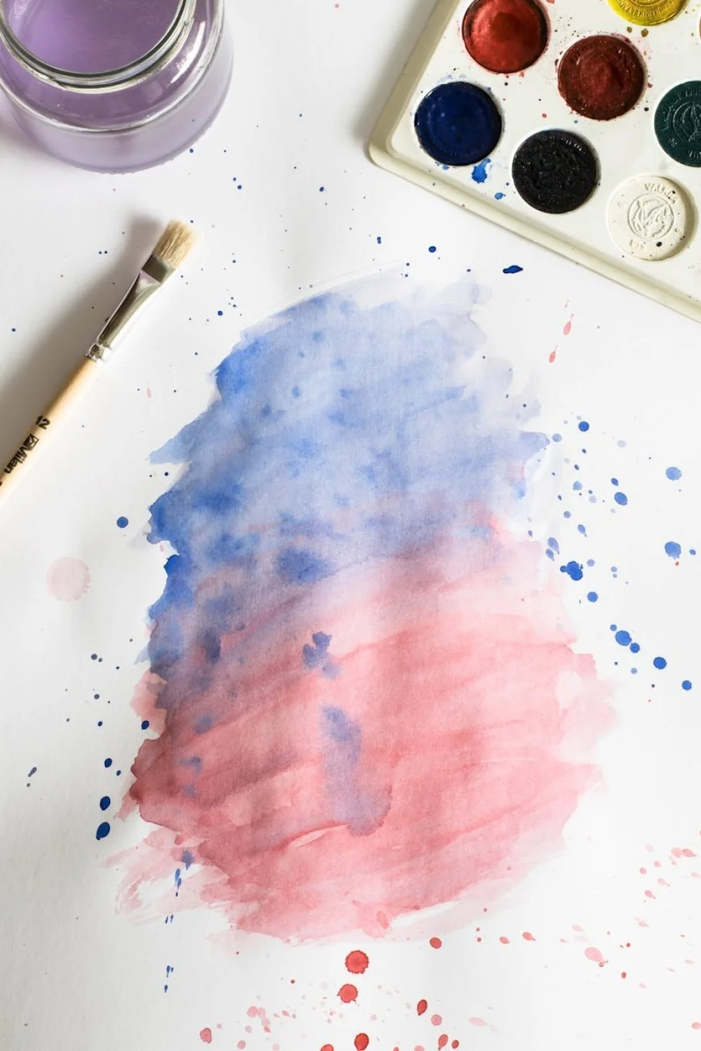 Step-by-step watercolor technique showing base coat, marker application, alcohol drops, and sealed result