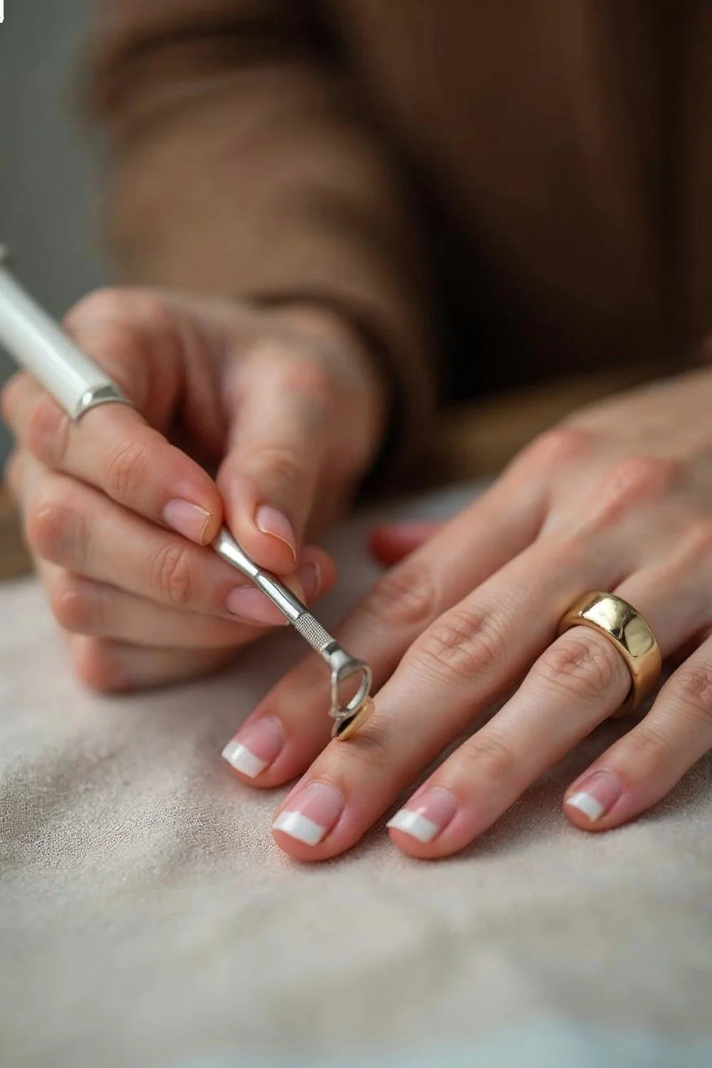 Close-up of hands performing nail preparation for a <a href=