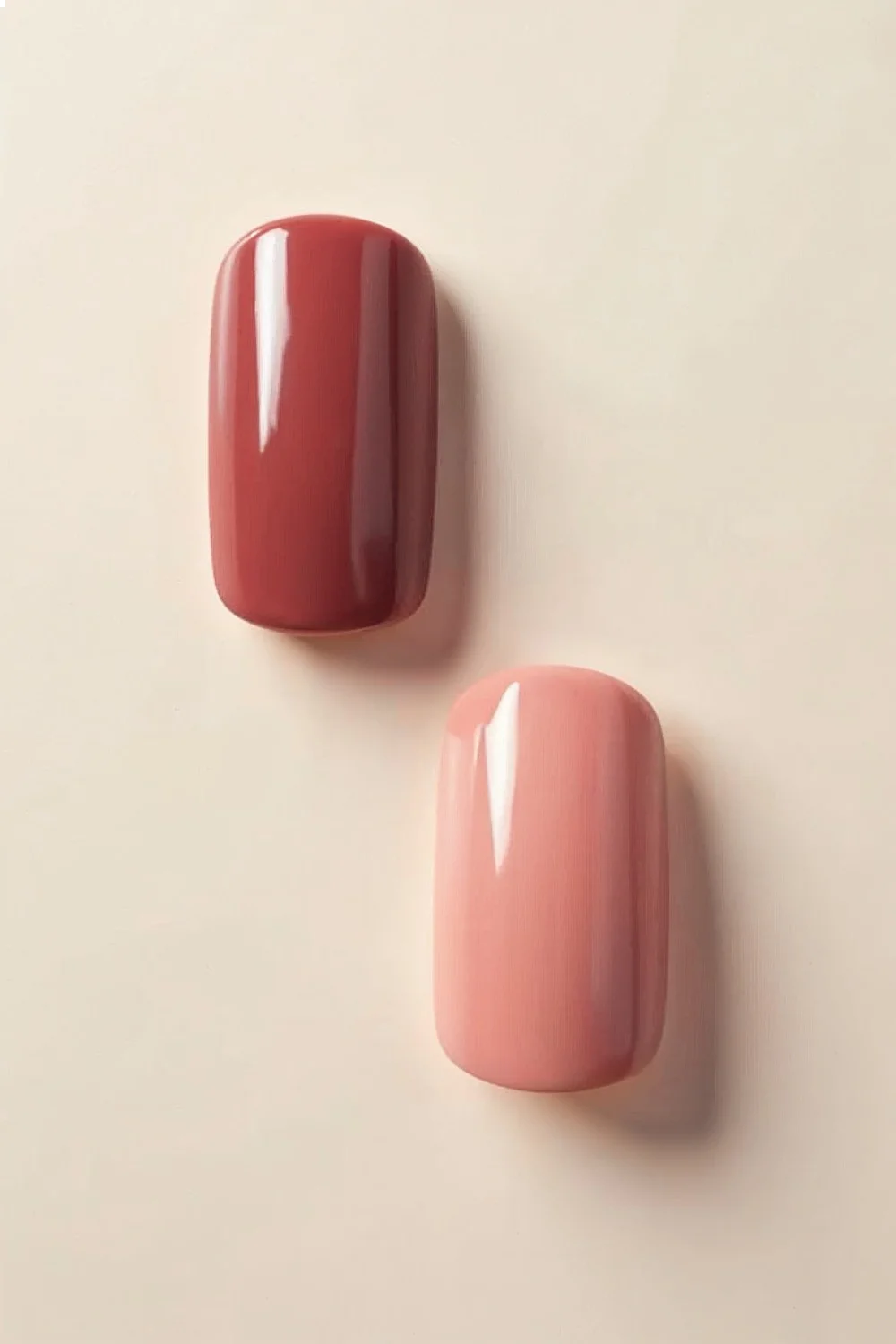 Side by side comparison of glossy and matte finishes in deep red and soft pink nail polish colors