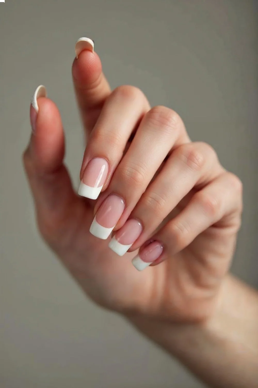 Hand showing micro French tips next to regular French tips for size comparison