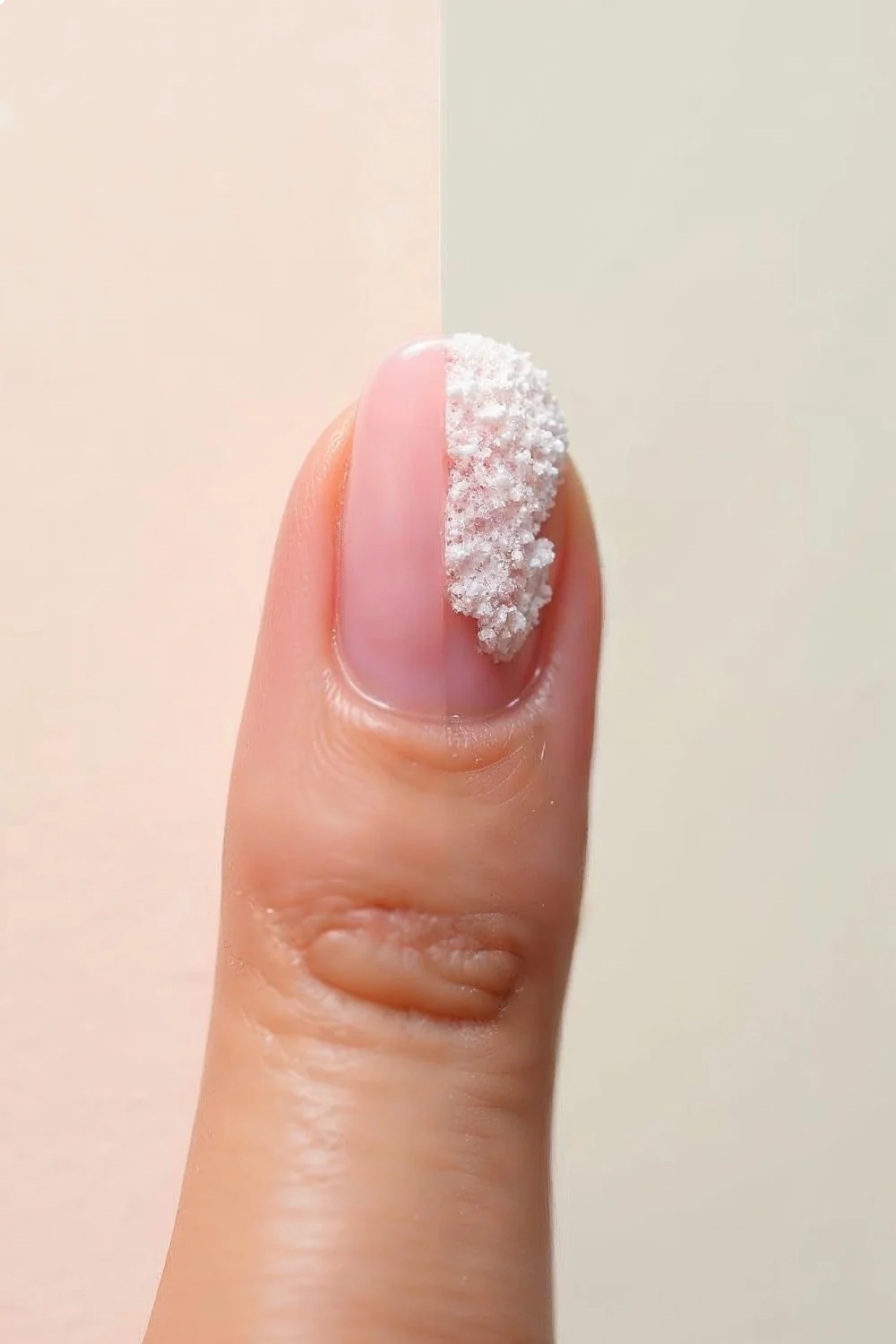 Healthy nail on the left with a smooth finish next to damaged, textured nail on the right, illustrating how to remove gel nai