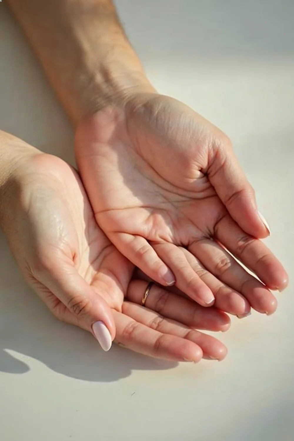 Side-by-side comparison of hands with round nail shape and square nails, showcasing wider fingers and perceived length