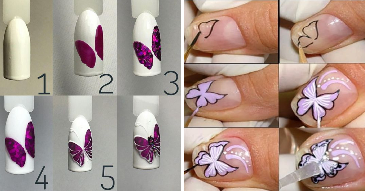 Butterfly Nail Art with Glitter - wide 9