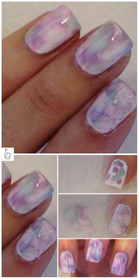 Dry watercolor marble nails 3