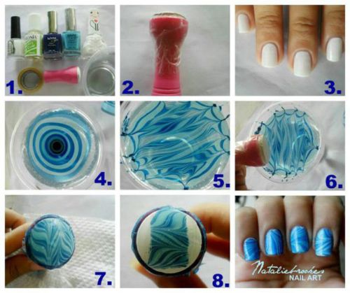 Dry watercolor marble nails 6