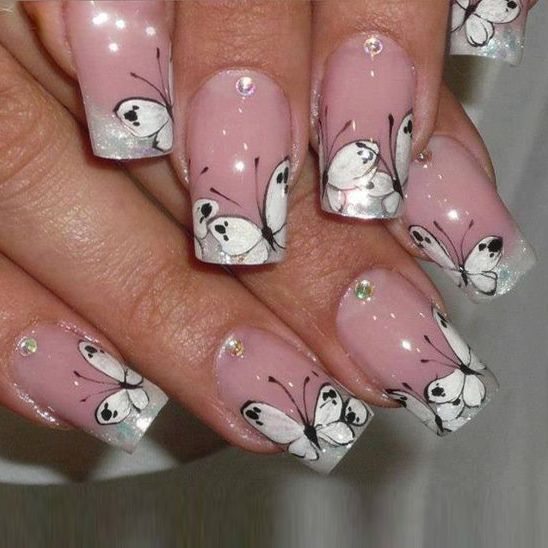 Nails Decorated with Butterflies