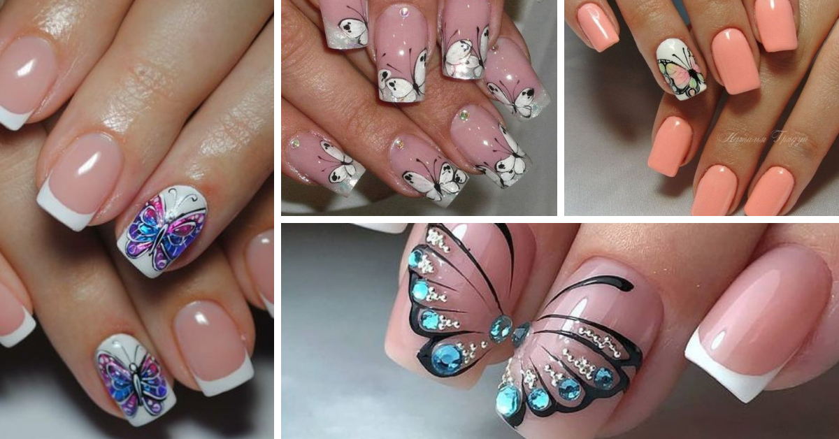 Nails Decorated with Butterflies