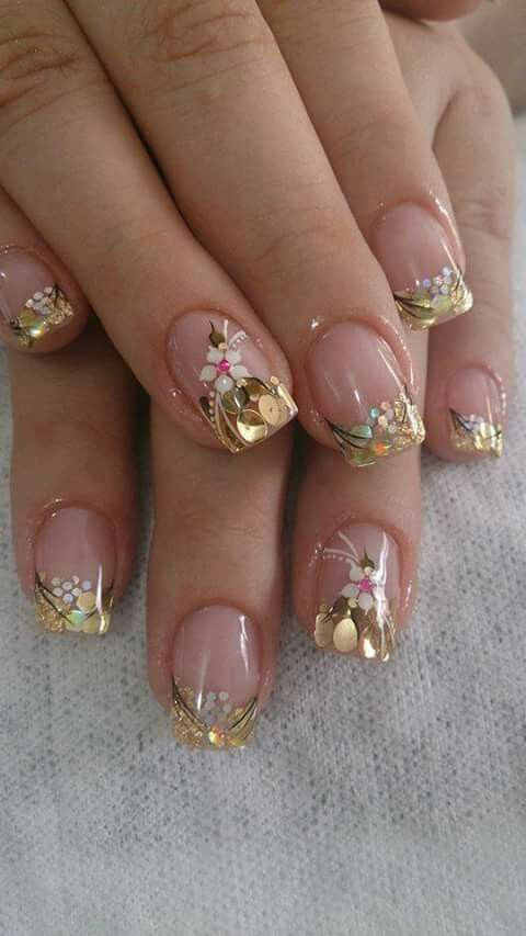 Nails decorated with floral print