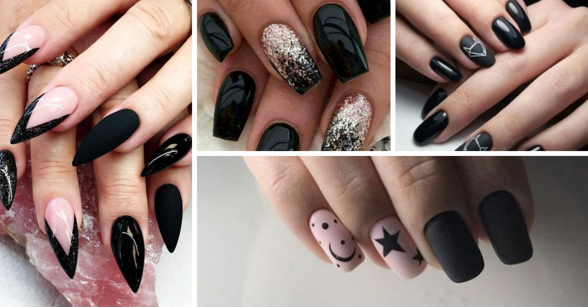 black decorated nails