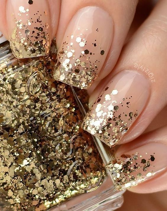 decorated glitter nails gold