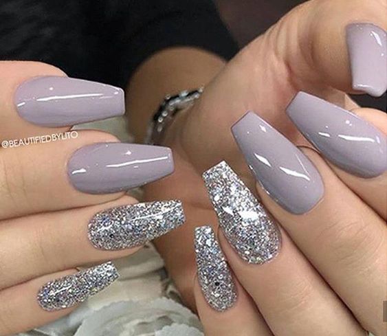 decorated glitter nails purple