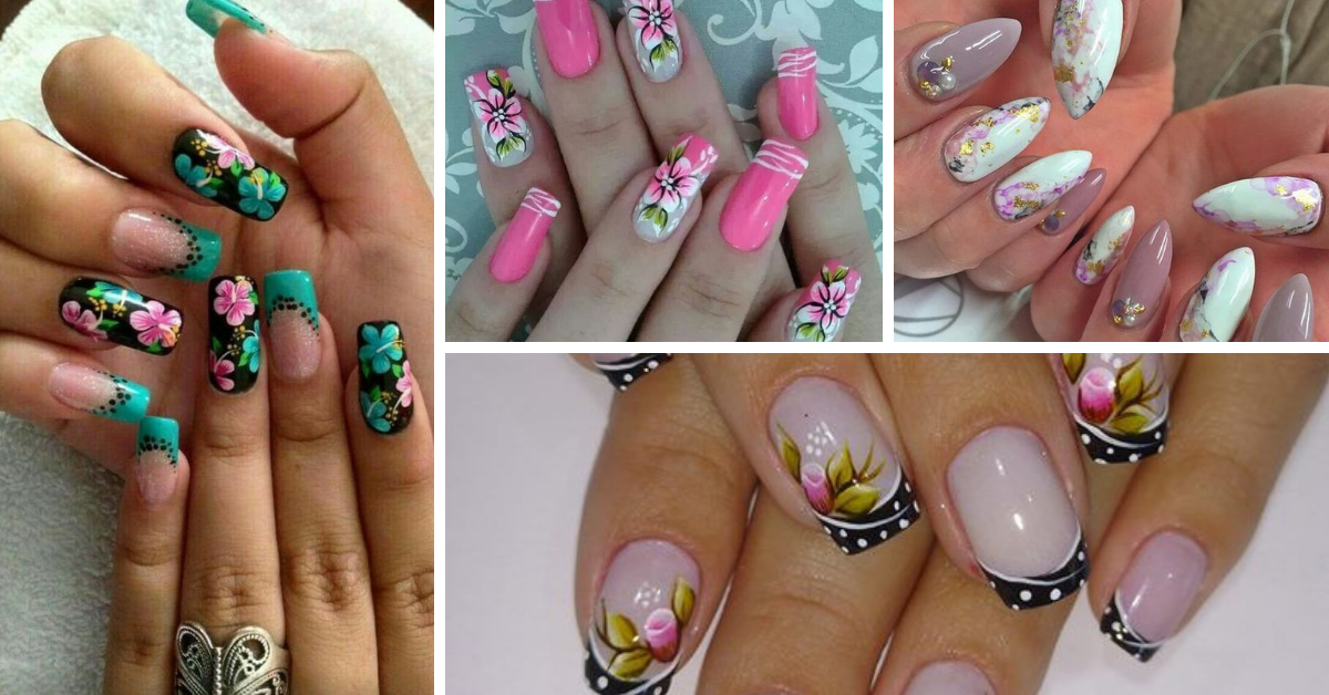 nails decorated with floral print