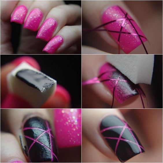 striped nail art using tape 2